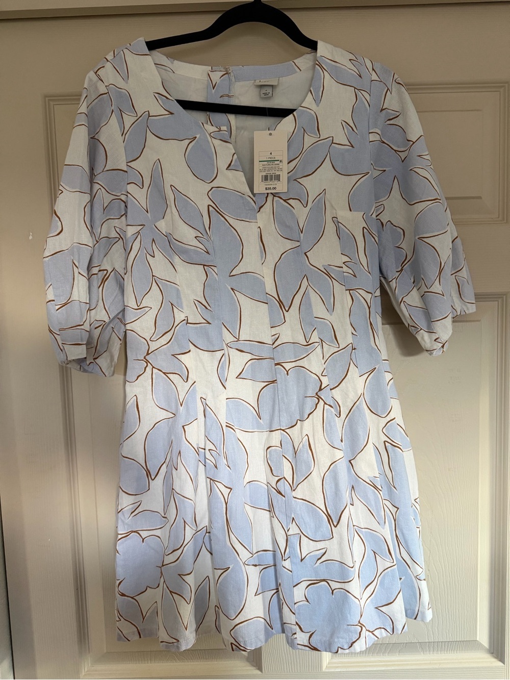 a new day Light Blue and Cream Leaf-Print Mini Dress